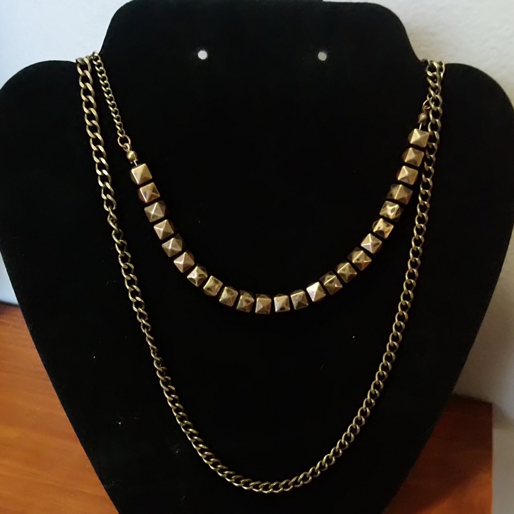 Aged Brass Style Two Strand Necklace